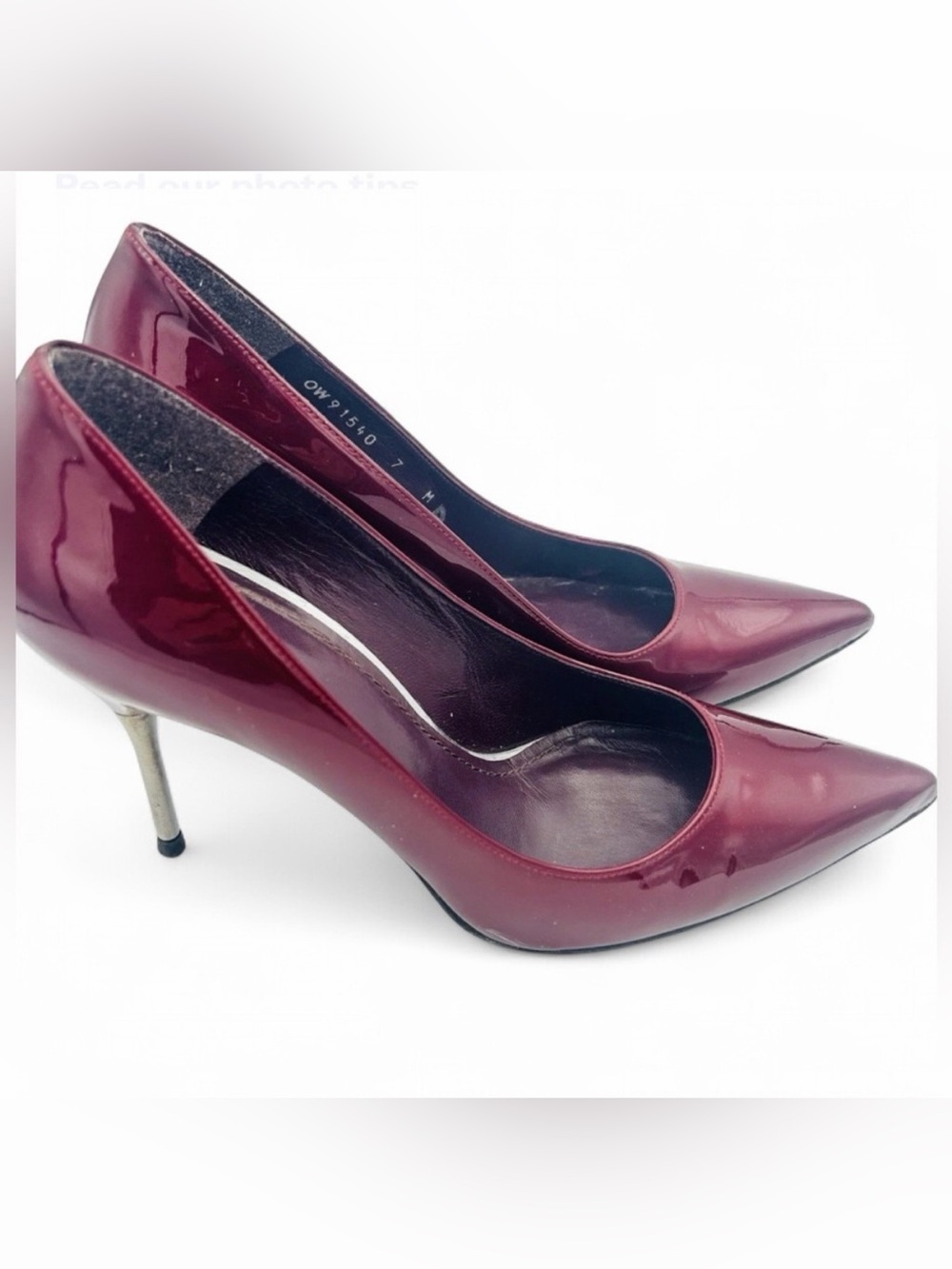 Stuart Weitzman Burgundy Patent Pumps SZ 7 Pointed Toe Metal Heel Stiletto Chic